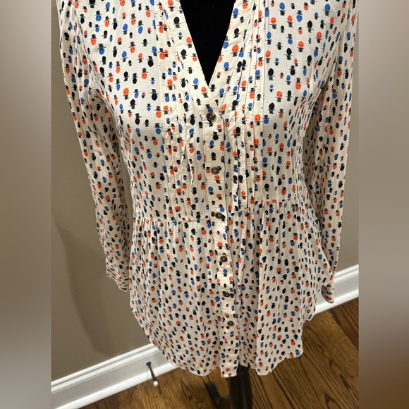 Maeve Multicolor Calia Pleated Blouse Cream, Fall Colors Sz 8 - Picture 2 of 6